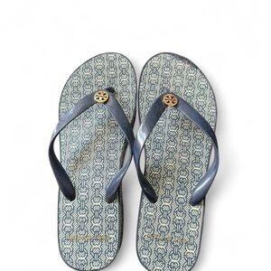 Tory Burch Navy Logo Flip Flops